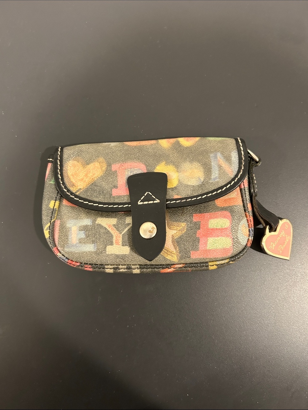 Dooney & Bourke Black Canvas Mini Crossbody with Multicolor Letter Print